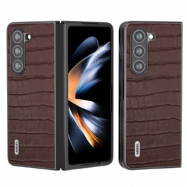 Skal Samsung Galaxy Z Fold 5 Krokodildesign I Äkta Läder