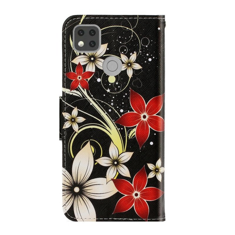 Fodral Xiaomi Redmi 9C Med Kedjar Färgglada Strappy Blommor