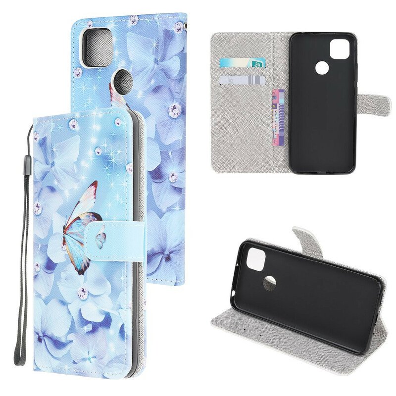 Fodral Xiaomi Redmi 9C Med Kedjar Strappy Diamond Butterflies