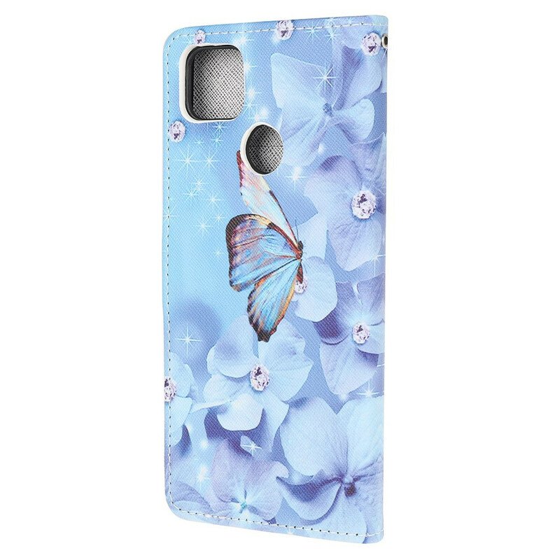 Fodral Xiaomi Redmi 9C Med Kedjar Strappy Diamond Butterflies