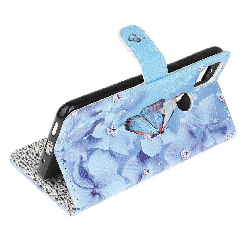 Fodral Xiaomi Redmi 9C Med Kedjar Strappy Diamond Butterflies