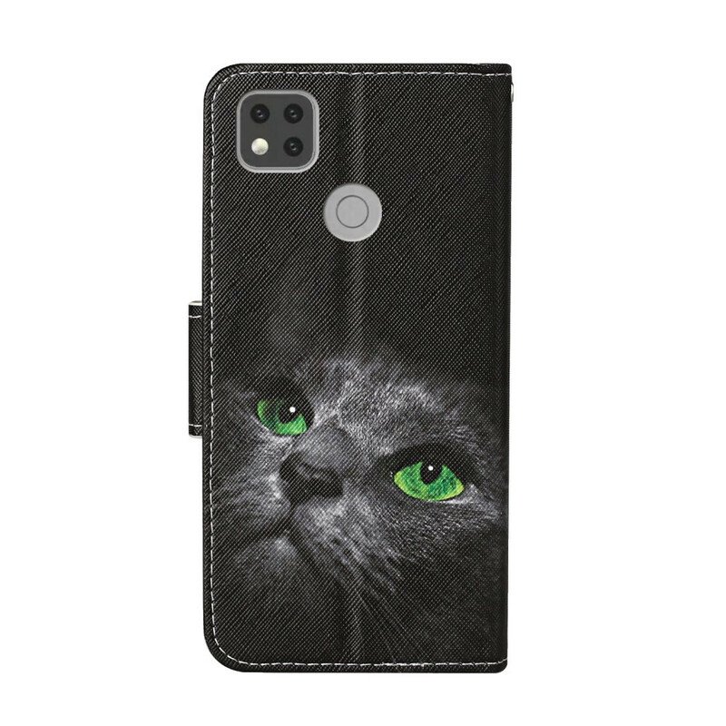 Fodral Xiaomi Redmi 9C Svart Katt Gröna Ögon