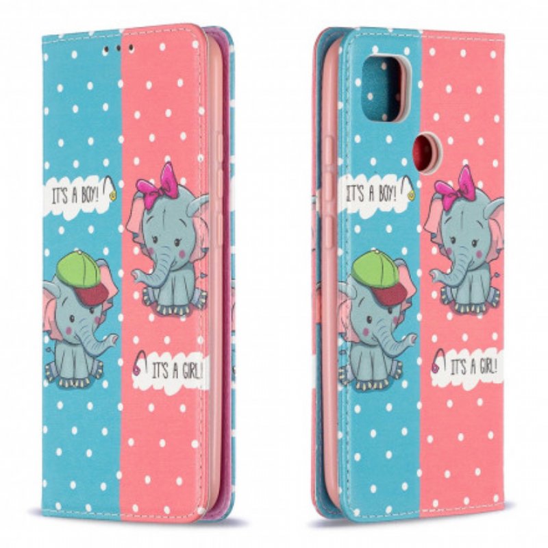 Folio-fodral Xiaomi Redmi 9C Läderfodral Baby Elefanter