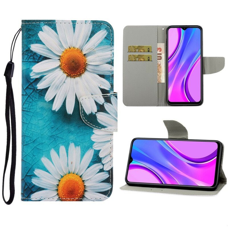 Läderfodral Xiaomi Redmi 9C Med Kedjar Thong Daisies