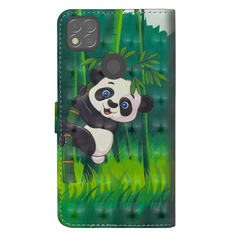 Läderfodral Xiaomi Redmi 9C Panda Och Bambu