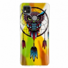 Mobilskal Xiaomi Redmi 9C Fluorescerande Owl Dream Catcher