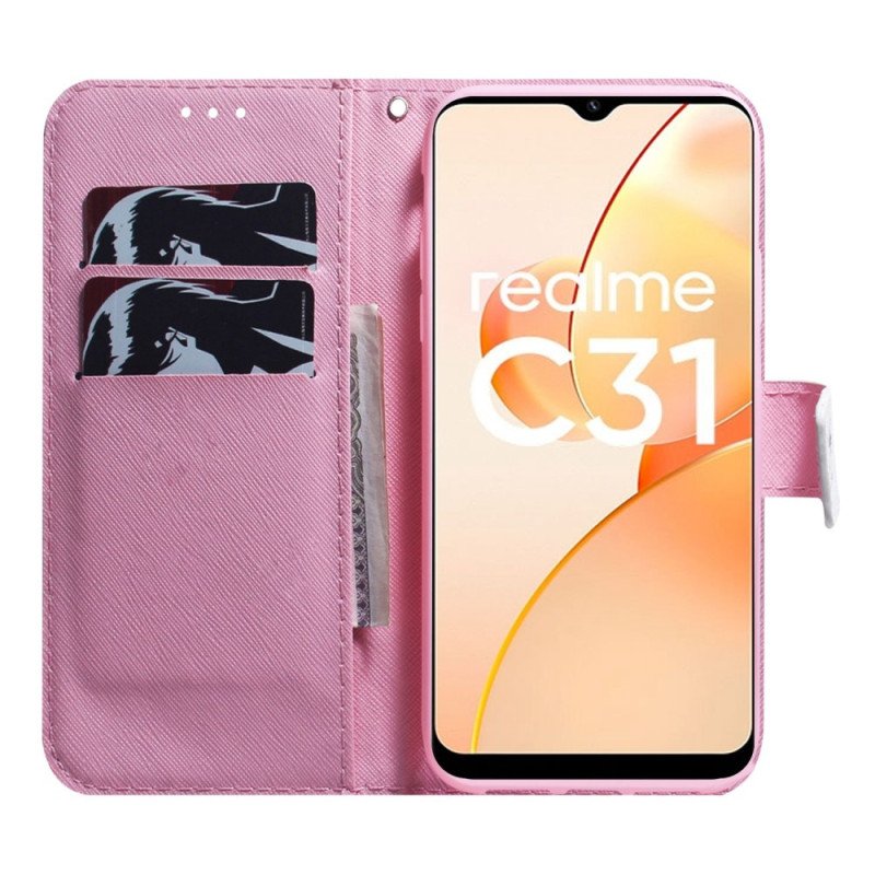 Folio-fodral Realme C31 Rosa Blomma