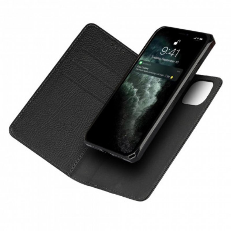 Folio-fodral Skal iPhone 11 Pro Max Läderfodral Löstagbart Äkta Litchiläder