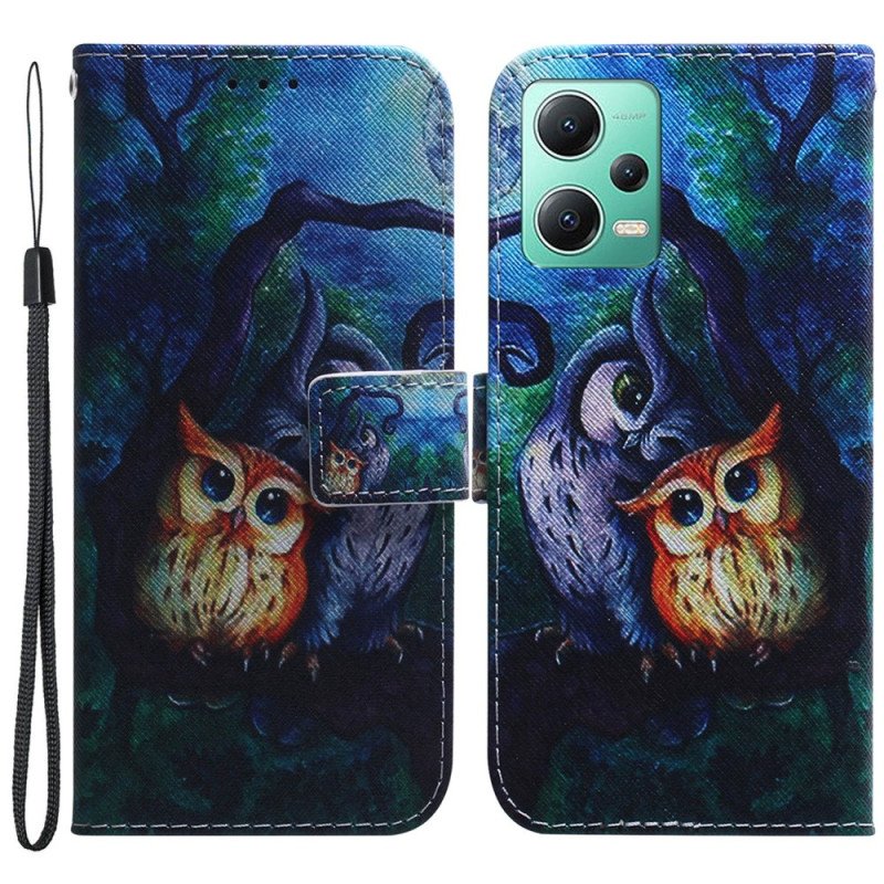 Fodral Xiaomi Redmi Note 12 5G Med Kedjar Strappy Owls Målning