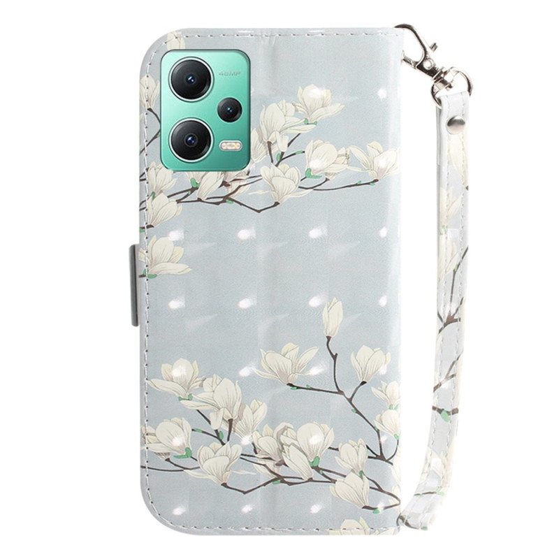 Fodral Xiaomi Redmi Note 12 5G Med Kedjar Strappy Vita Blommor