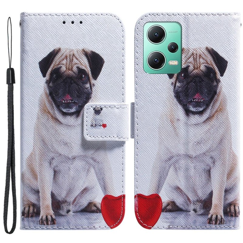 Folio-fodral Xiaomi Redmi Note 12 5G Med Kedjar Mops Hund Med Snöre