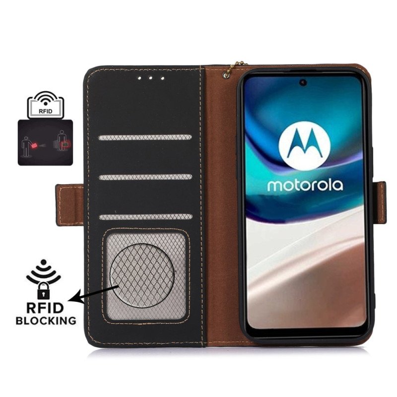 Fodral Moto G73 5G Äkta Läder Rfid