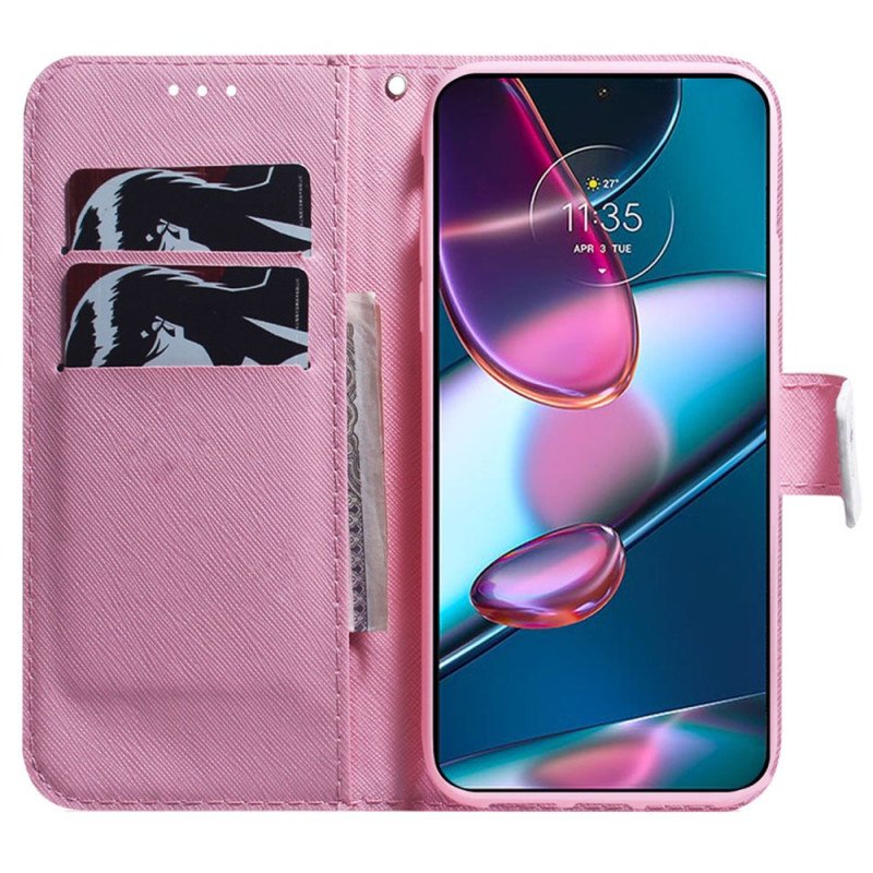 Fodral Moto G73 5G Med Kedjar Strappy Rose Flower