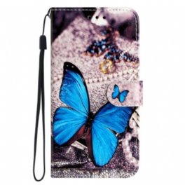 Folio-fodral Moto G73 5G Med Kedjar Precious Blue Butterfly Med Rem