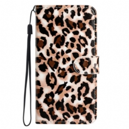 Folio-fodral Moto G73 5G Med Kedjar Strappy Leopardtryck