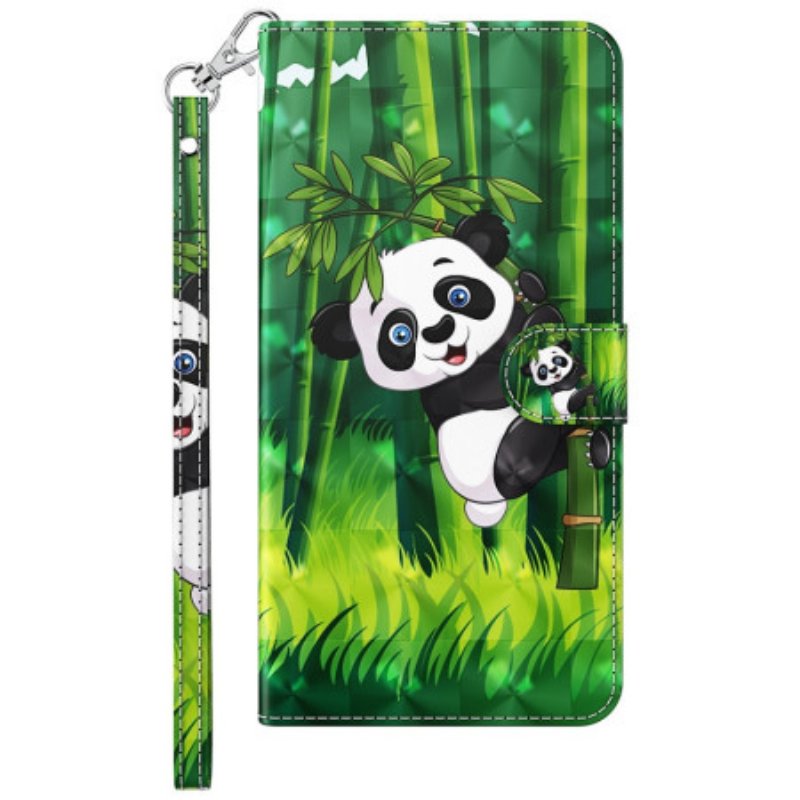 Fodral Samsung Galaxy M13 Panda Och Bambu Med Snodd