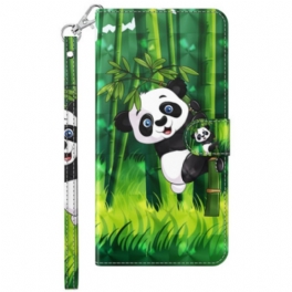 Fodral Samsung Galaxy M13 Panda Och Bambu Med Snodd