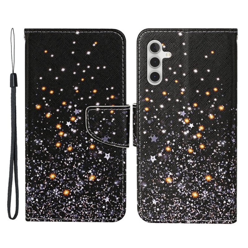 Fodral Samsung Galaxy A54 5G Med Kedjar Svart Botten Och Glitter Strappy