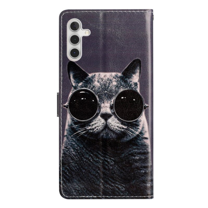 Folio-fodral Samsung Galaxy A54 5G Med Kedjar Cat Strappy Glasögon