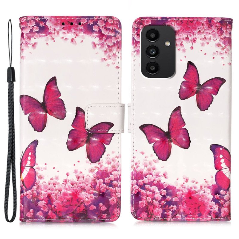 Folio-fodral Samsung Galaxy A54 5G Med Kedjar Flight Of Butterflies I Lanyard