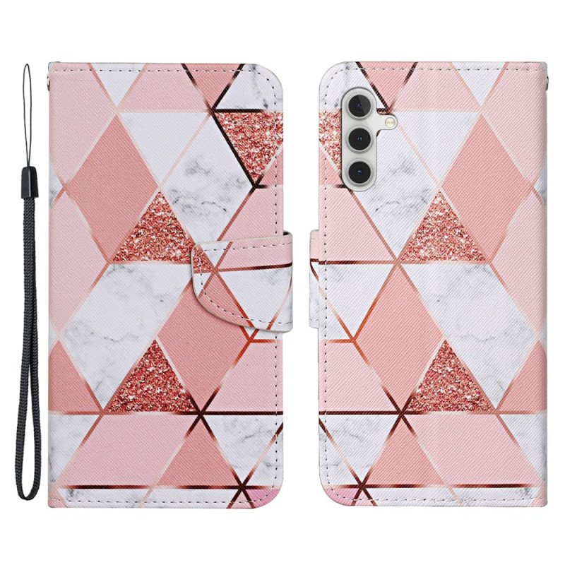 Folio-fodral Samsung Galaxy A54 5G Med Kedjar Strappy I Marmor Och Glitter