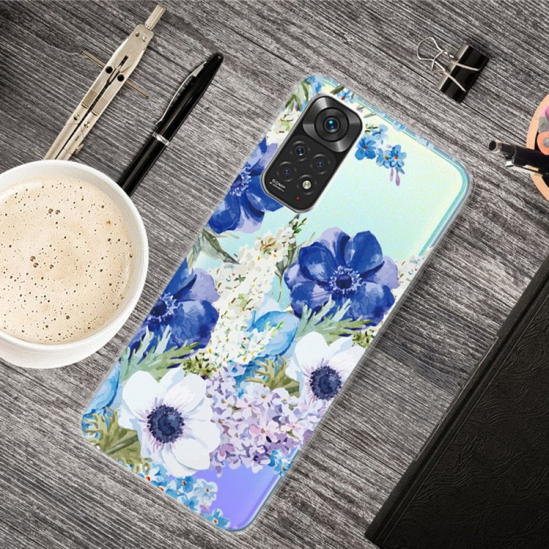 Skal Xiaomi Redmi Note 11 / 11S Sömlös Akvarell Blå Blommor