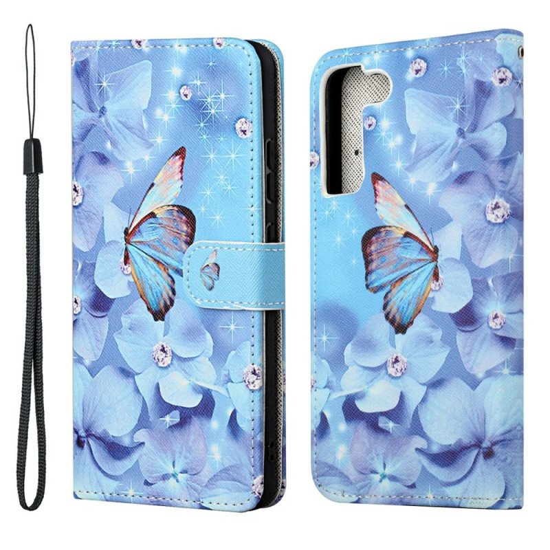 Fodral Samsung Galaxy S22 Plus 5G Med Kedjar Strappy Diamond Butterflies