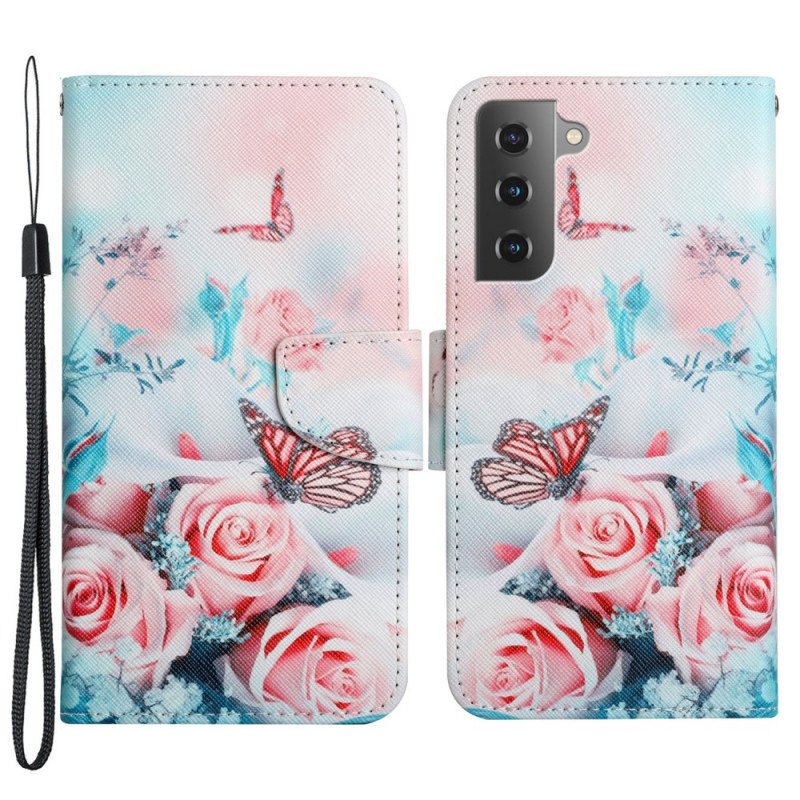 Folio-fodral Samsung Galaxy S22 Plus 5G Bukett Av Blommor Och Fjärilar