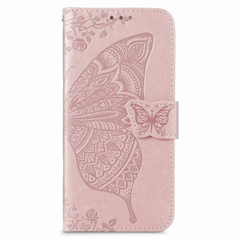 Folio-fodral Samsung Galaxy S22 Plus 5G Butterfly Design Med Lanyard