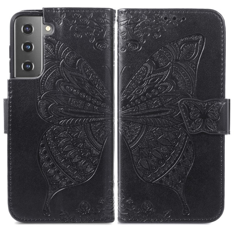 Folio-fodral Samsung Galaxy S22 Plus 5G Butterfly Design Med Lanyard