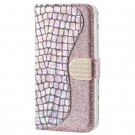 Folio-fodral Samsung Galaxy S22 Plus 5G Krokodil Diamanter