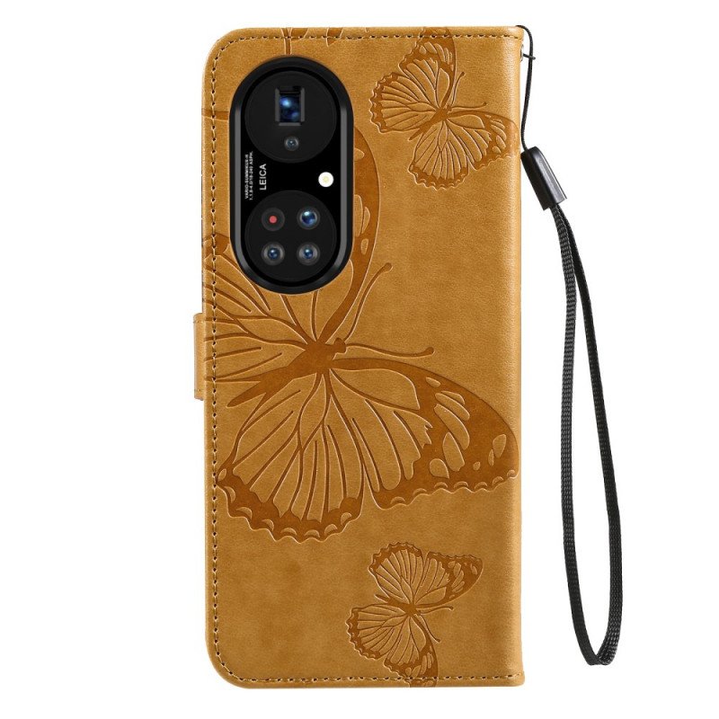 Fodral Huawei P50 Pro Med Kedjar Jättebandfjärilar