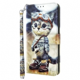 Läderfodral Poco C61 Telefonfodral Aviator Cat Med Rem