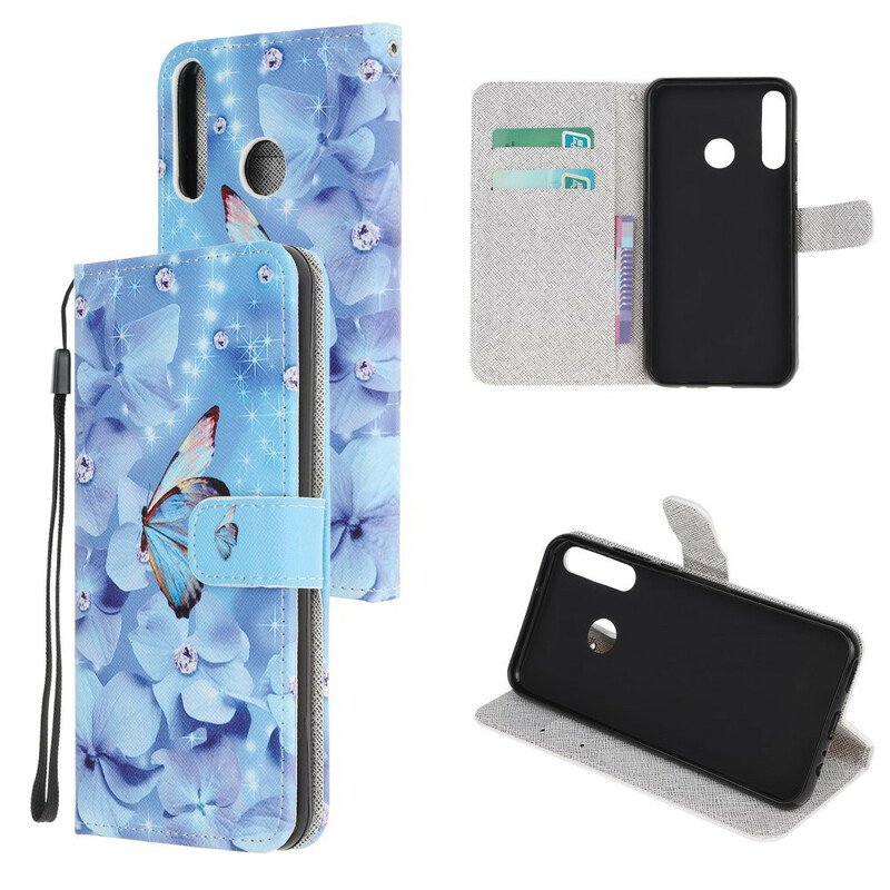 Folio-fodral Huawei P40 Lite E Med Kedjar Strappy Diamond Butterflies