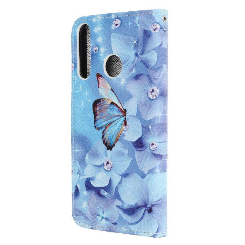 Folio-fodral Huawei P40 Lite E Med Kedjar Strappy Diamond Butterflies