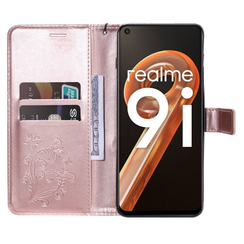 Folio-fodral Realme 9i Med Kedjar Jätte Strappy Butterfly