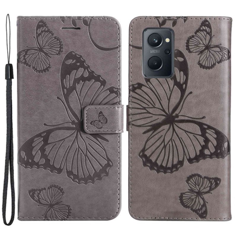 Folio-fodral Realme 9i Med Kedjar Jätte Strappy Butterfly