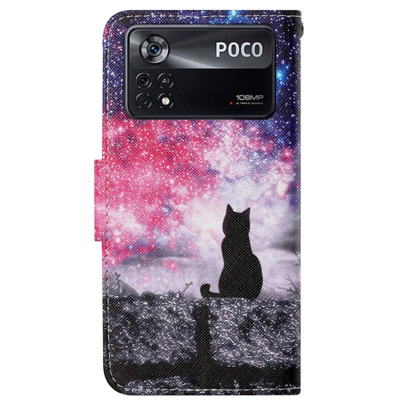 Fodral Poco X4 Pro 5G Med Kedjar Katt I Natten Med Rem