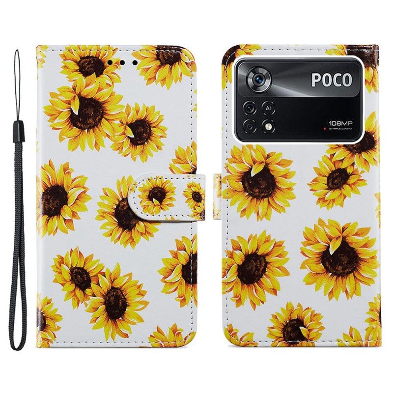 Fodral Poco X4 Pro 5G Med Kedjar Rem Blommor