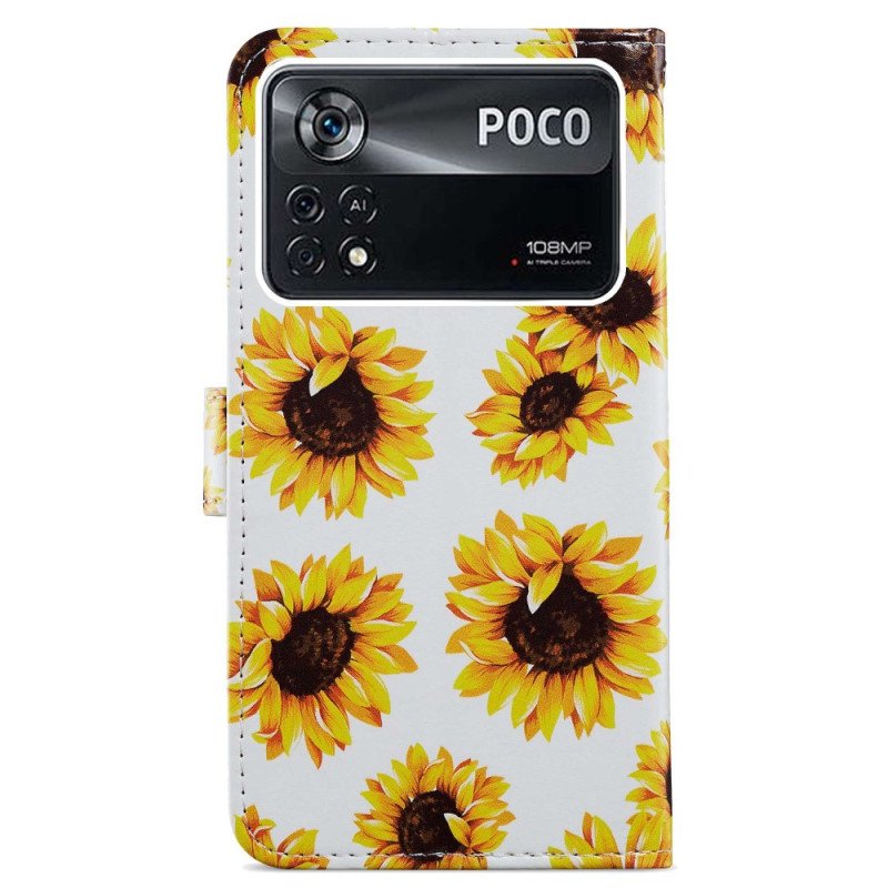 Fodral Poco X4 Pro 5G Med Kedjar Rem Blommor