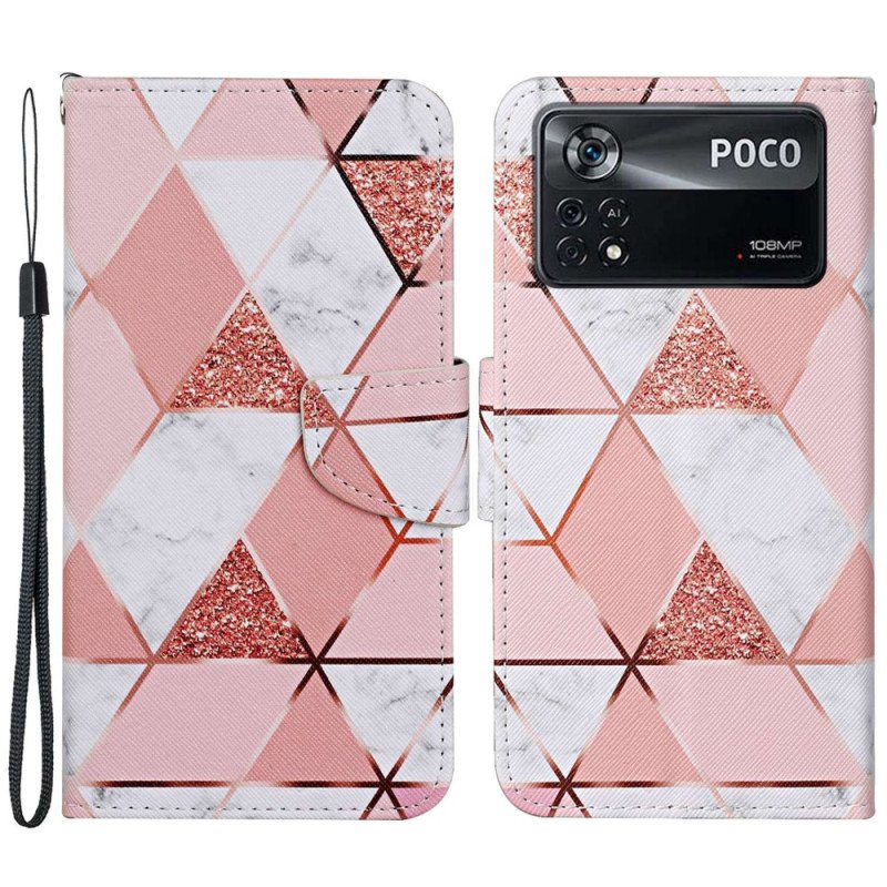 Fodral Poco X4 Pro 5G Med Kedjar Strappy Glitter Marmor