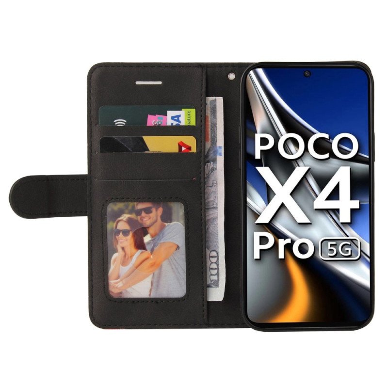 Fodral Poco X4 Pro 5G Med Kedjar Tvåfärgad Rem