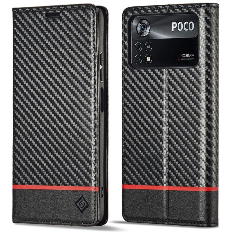 Folio-fodral Poco X4 Pro 5G Läderfodral Kolfiber Lc.imeeke