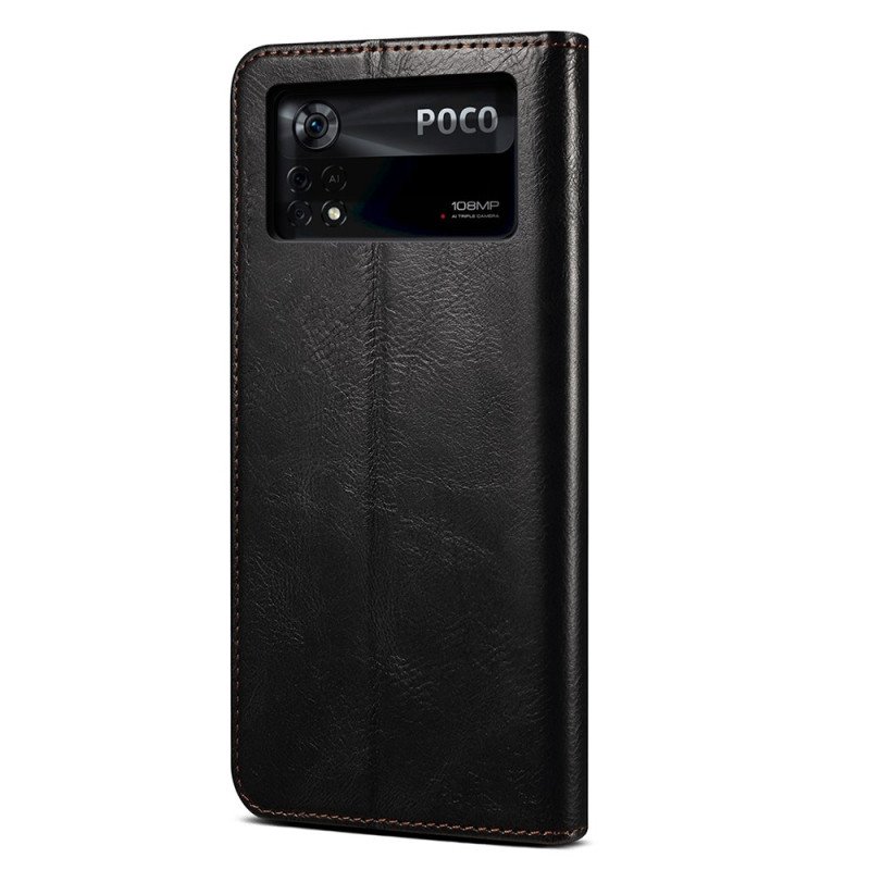 Folio-fodral Poco X4 Pro 5G Läderfodral Vaxat Konstläder