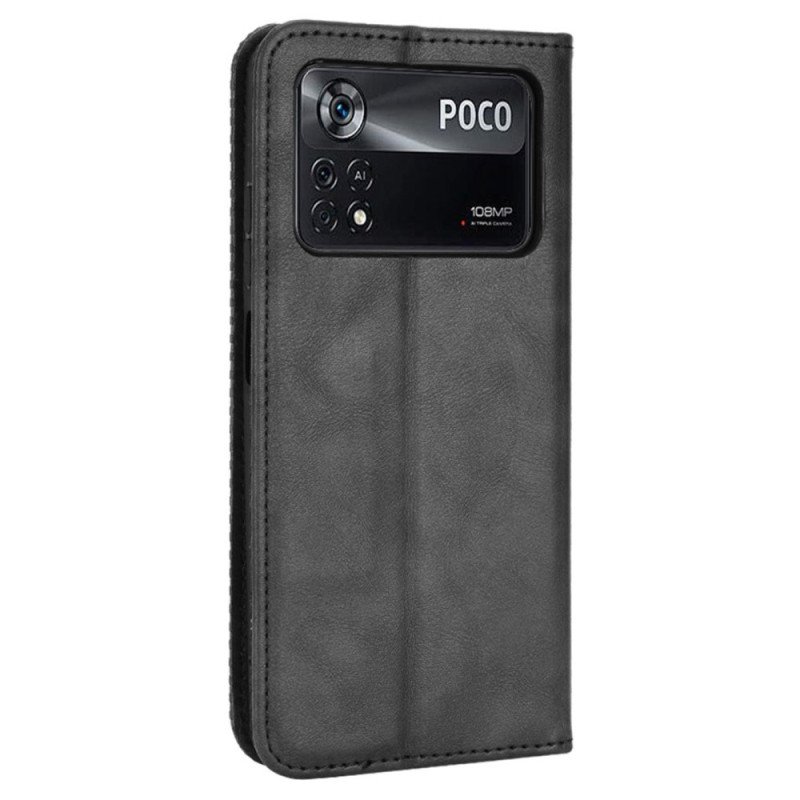 Folio-fodral Poco X4 Pro 5G Läderfodral Vintage Lädereffekt