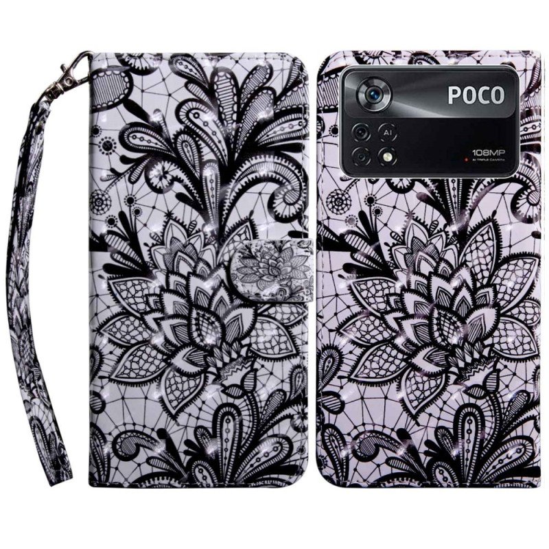 Folio-fodral Poco X4 Pro 5G Med Kedjar Ganska Strappy Spets