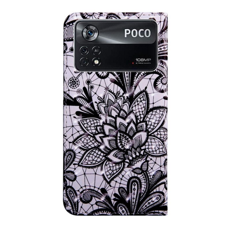 Folio-fodral Poco X4 Pro 5G Med Kedjar Ganska Strappy Spets