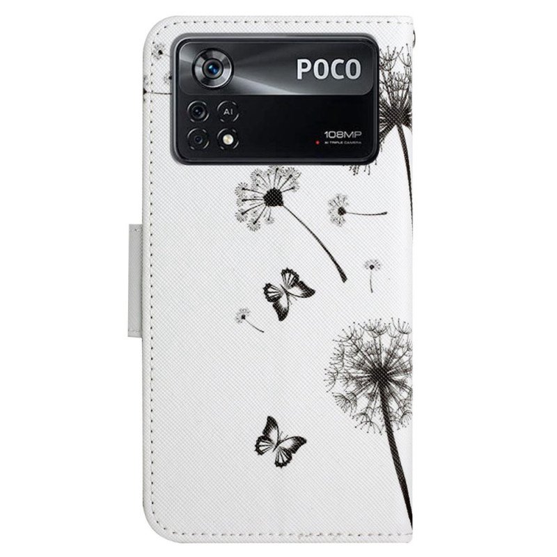 Folio-fodral Poco X4 Pro 5G Med Kedjar Lanyard Love Maskrosor