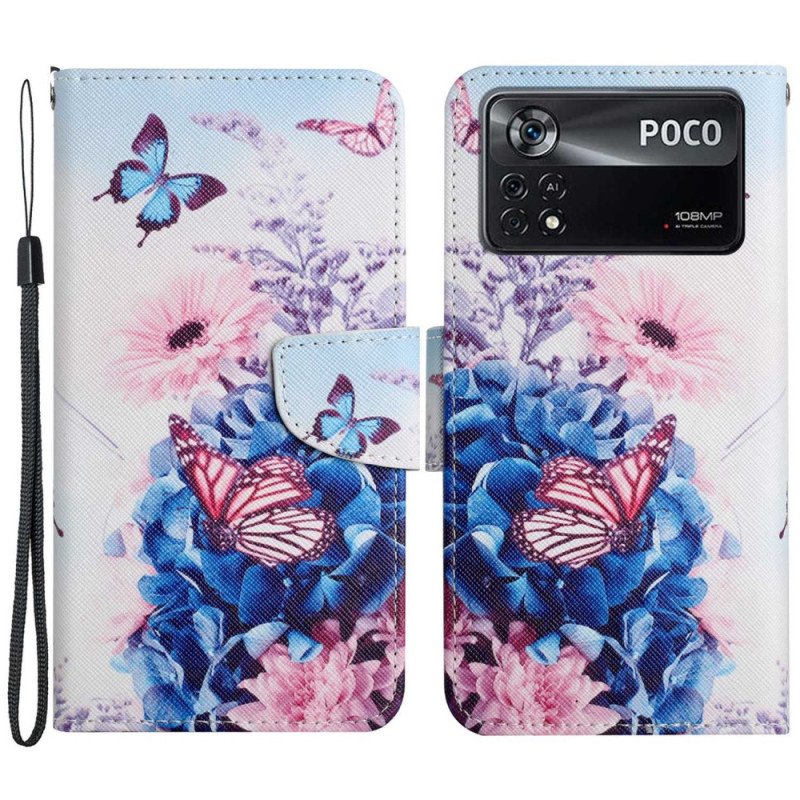 Folio-fodral Poco X4 Pro 5G Med Kedjar Strappy Floral Fantasy