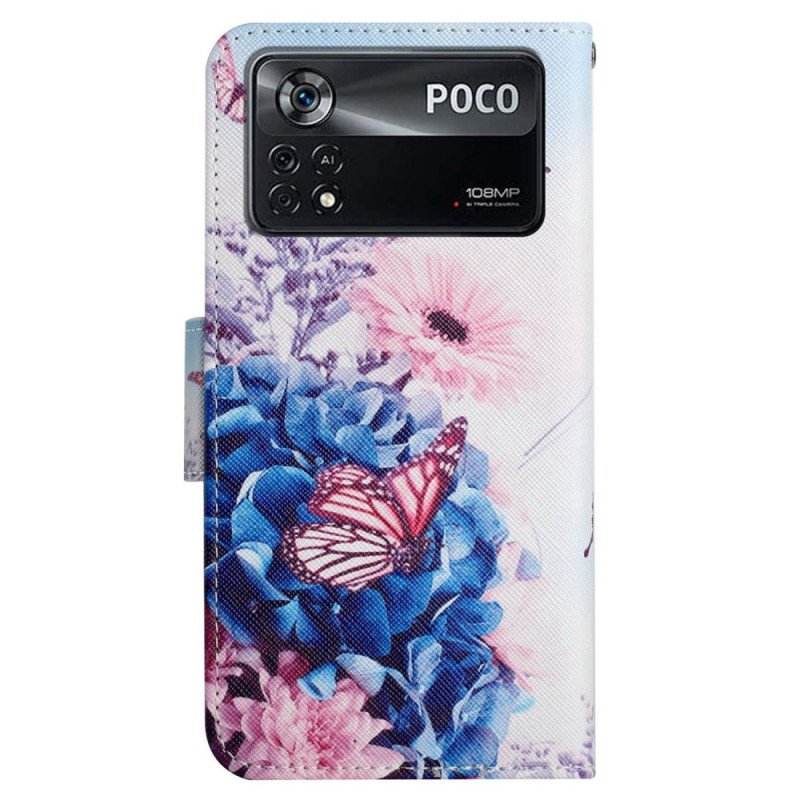 Folio-fodral Poco X4 Pro 5G Med Kedjar Strappy Floral Fantasy